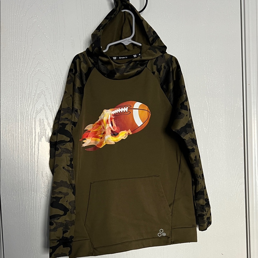 Olive Camo Kids Hoodie with Football Design